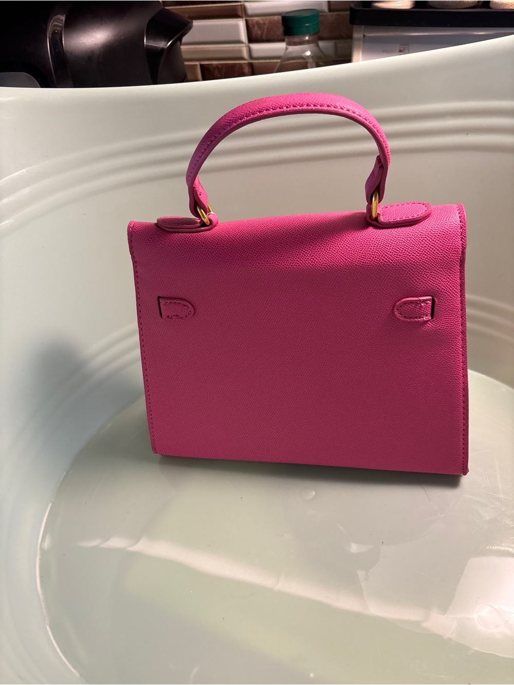 Vegan Top-Handle Satchel in Hot Pink - Picture 2 of 2